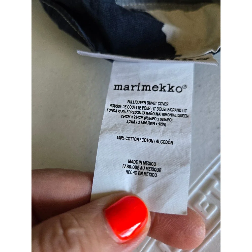 Marimekko Unikko Navy Blue White Floral Full Queen Duvet Cover 100% Cotton 88x92